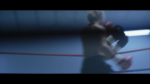Video Reference N3: blue, black, boxing ring, boxing equipment, boxing, light, hand, boxing glove, arm, darkness