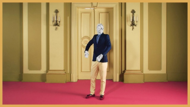 Video Reference N5: Shoulder, Yellow, Carpet, Pink, Leg, Fashion, Joint, Flooring, Door, Red carpet, Indoor, Man, Standing, Woman, Rug, Room, Wearing, White, Holding, Young, Mirror, Red, Playing, Purple, Wall, Floor, Footwear, Clothing, Cartoon