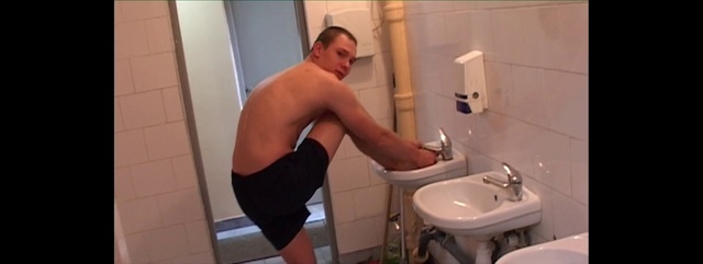 Video Reference N2: Male, Bathroom, Muscle, Arm, Bathing, Room, Plumbing fixture, Barechested, Toilet, Hand, Indoor, Person, Object, Thing, Man, Woman, Mirror, Sink, Standing, Hair, Front, Young, White, Teeth, Girl, Brushing, Holding, Doing, Blue, Wall, Bathtub, Kitchen, Tap