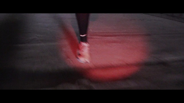 Video Reference N1: Red, Light, Darkness, Floor, Footwear, Pink, Lighting, Close-up, Hardwood, Finger