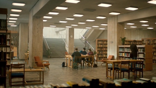 Video Reference N1: library, public library, interior design, organization, daylighting, lobby, ceiling, Person