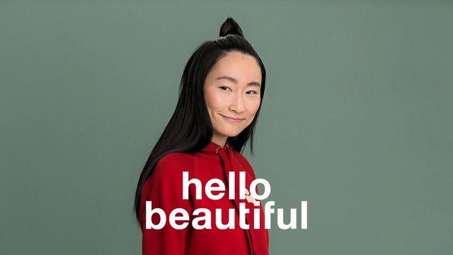 Video Reference N1: red, beauty, shoulder, girl, outerwear, long hair, smile, brown hair, neck, Person