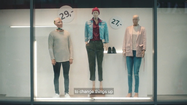 Video Reference N0: Fashion, Clothing, Mannequin, Fashion design, Standing, Outerwear, Display window, Jeans, Pattern, Design, Person