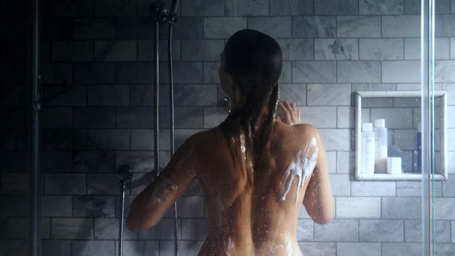 Video Reference N1: girl, black hair, muscle, back, long hair, plumbing fixture, darkness, neck, trunk, barechestedness