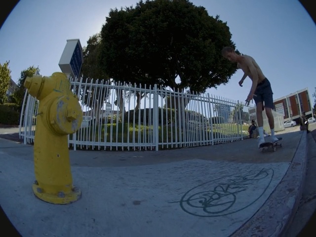 Video Reference N0: Skateboarding, Fisheye lens, Photography, Skateboard, Recreation, Skateboarder, Tree, Skateboarding equipment, Freebord, Boardsport, Outdoor, Yellow, Person, Man, Riding, Building, Young, Park, Boy, Side, Fire, Ramp, Shirt, Hydrant, Doing, Board, Standing, Trick, Street, White, Skating, Playground, Outdoor object