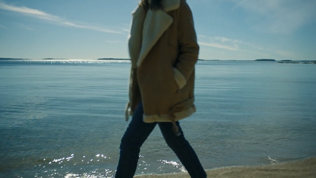 Video Reference N0: Standing, Outerwear, Sky, Coat, Sea, Human, Jacket, Blond, Jeans, Horizon
