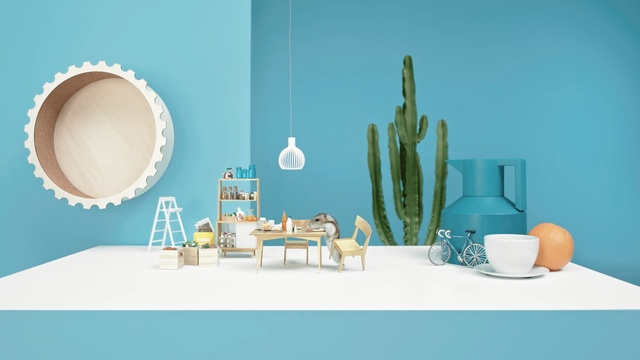 Video Reference N4: Blue, Turquoise, Yellow, Aqua, Room, Azure, Teal, Table, Ceramic, Design, Person