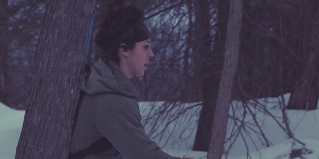 Video Reference N2: winter, tree, nature, snow, purple, woody plant, freezing, girl, emotion, darkness, Person