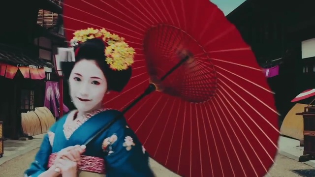 Video Reference N3: woman, red, geisha, pink, fashion accessory, umbrella, product, fun, tradition, shimada, Person
