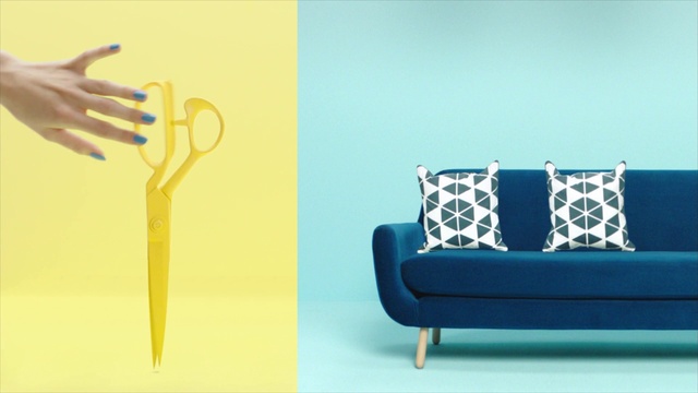 Video Reference N1: Blue, Furniture, Turquoise, Couch, Yellow, Room, Wall, Living room, Design, Interior design