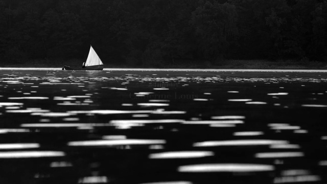 Video Reference N0: Water, Boat, Sailing, Black-and-white, Vehicle, Sail, Calm, Watercraft, Sea, Monochrome photography