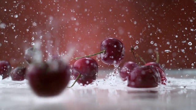 Video Reference N0: Cherry, Water, Fruit, Drop, Still life photography, Still life, Plant, Macro photography, Food, Photography, Sitting, Snow, Red, Plate, Table, Covered, Small, White, Cake, Holding, Droplet