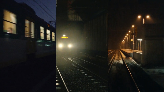 Video Reference N4: Transport, Night, Light, Track, Mode of transport, Sky, Darkness, Atmospheric phenomenon, Lighting, Railway