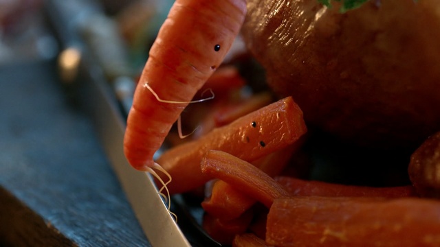 Video Reference N7: carrot, vegetable, orange, close up, macro photography, finger, baby carrot, food