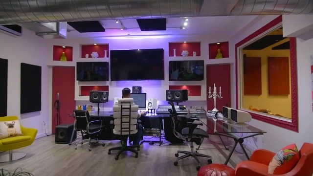 Video Reference N0: interior design, office, sound studio, music studio, record studio, Person