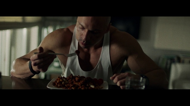 Video Reference N0: Eating, Muscle, Arm, Food, Male, Barechested, Chest, Human, Photography, Human body, Person