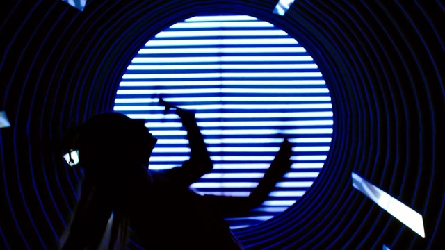 Video Reference N4: Blue, Light, Line, Silhouette, Electric blue, Architecture, Circle, Illustration, Art, Person