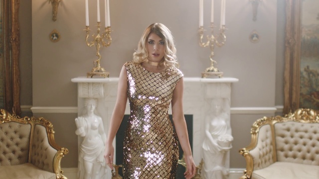 Video Reference N16: Clothing, Dress, Fashion, Fashion model, Cocktail dress, Room, Haute couture, Gown, Sleeve, Neck