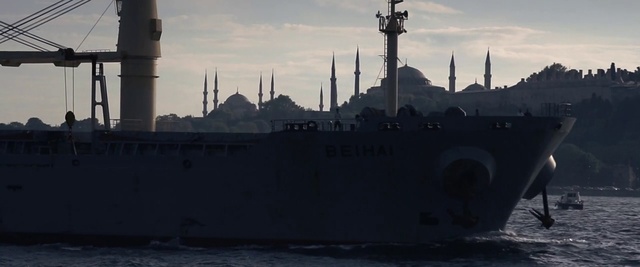 Video Reference N4: Sky, Vehicle, Mosque, Ship, Boat, Watercraft, City, Heavy cruiser, Battleship, Naval ship
