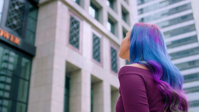 Video Reference N3: Hair, Pink, Purple, Blue, Hair coloring, Green, Violet, Hairstyle, Street fashion, Magenta
