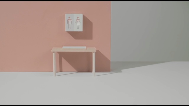 Video Reference N0: Furniture, Table, Pink, Wall, Line, Shelf, Material property, Room, Architecture, Wood