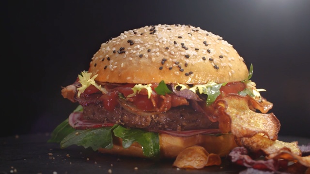 Video Reference N4: hamburger, veggie burger, sandwich, food, salmon burger, buffalo burger, finger food, breakfast sandwich, slider, cheeseburger
