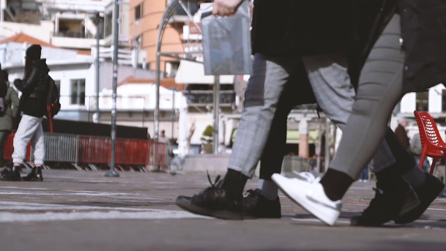 Video Reference N1: Footwear, Snapshot, Shoe, Pedestrian, Leg, Sidewalk, Street, Recreation, Human leg, Skateboard