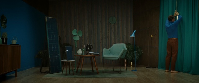 Video Reference N1: Green, Room, Furniture, Turquoise, Interior design, Floor, Table, Wall, Chair, Design, Person