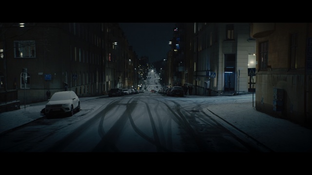 Video Reference N0: Black, Darkness, Snow, Urban area, Night, Street, Light, Mode of transport, Lane, Winter