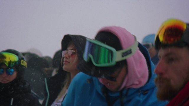 Video Reference N0: Snow, Winter, Fun, Helmet, Personal protective equipment, Headgear, Recreation, Crowd, Glasses