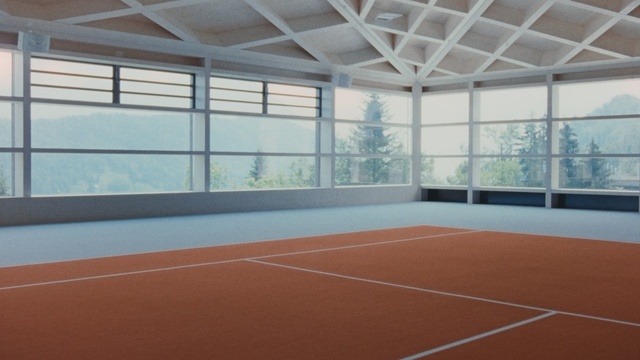 Video Reference N0: sport venue, tennis court, property, structure, sports, leisure centre, daylighting, net, racquet sport, real estate, Person