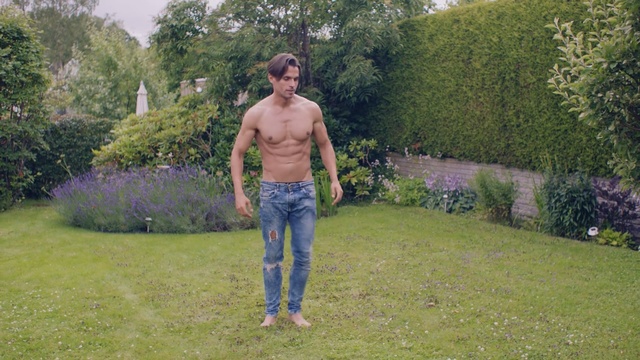 Video Reference N1: Grass, Lawn, Meadow, Male, Jeans, Grass, Garden, Barechested, Fun, Tree, Person