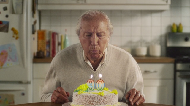 Video Reference N2: birthday, senior citizen, food, cuisine, eating, Person