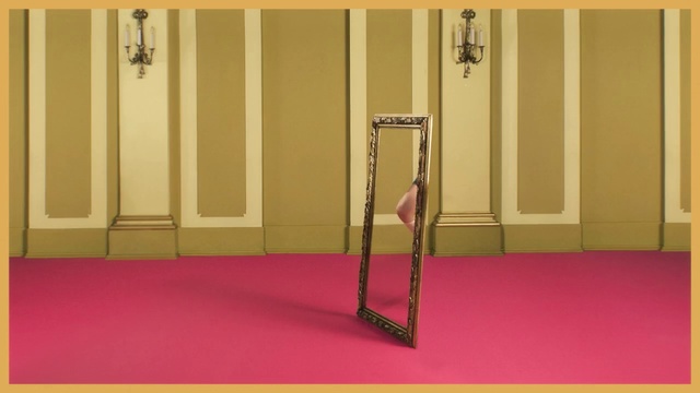 Video Reference N3: Yellow, Room, Furniture, Door, Floor, Flooring, Indoor, Red, Small, Mirror, Sitting, Table, Bed, White, Large, Pink, Sink, Standing, Wall, Chair, Colored