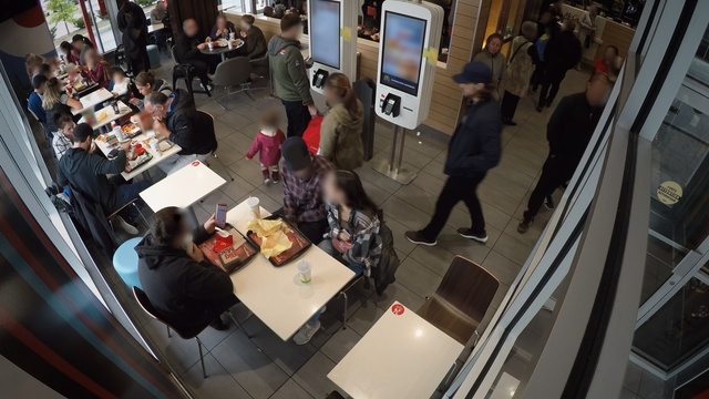 Video Reference N2: hidden camera, cafe, restaurant, top view, people, mcdonalds, Person