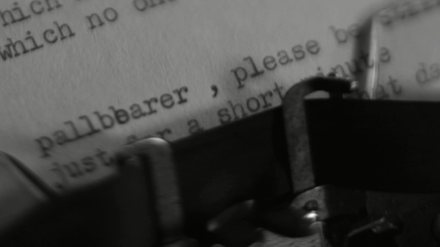 Video Reference N1: Typewriter, Office equipment, Photograph, White, Black, Monochrome, Text, Font, Black-and-white, Snapshot