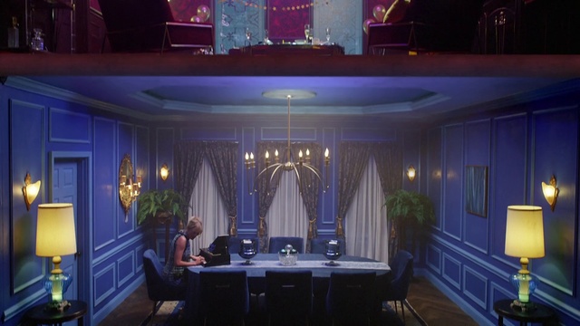 Video Reference N3: Blue, Lighting, Property, Room, Ceiling, Purple, Building, Interior design, House, Furniture