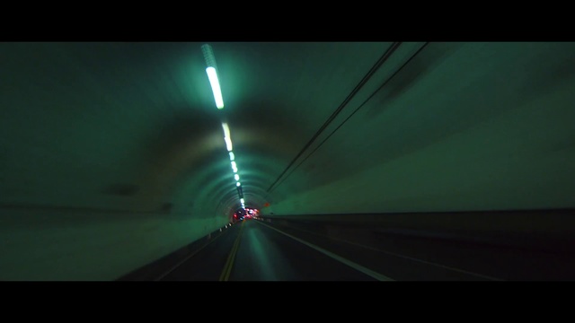 Video Reference N5: Green, Tunnel, Light, Darkness, Mode of transport, Infrastructure, Lens flare, Road, Atmosphere, Laser