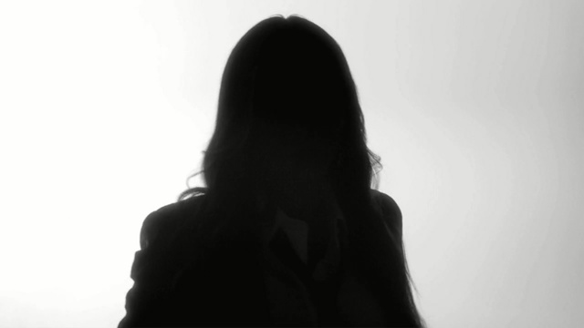 Video Reference N0: black, photograph, black and white, monochrome photography, photography, girl, monochrome, silhouette, long hair, neck
