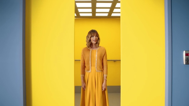 Video Reference N1: Yellow, Standing, Room, Dress, Door, Art