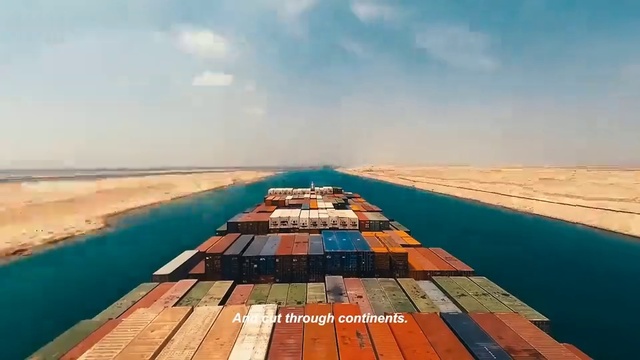 Video Reference N3: Sky, Horizon, Waterway, Sea, Transport, Freight transport, Calm, Infrastructure, Container ship, Dock