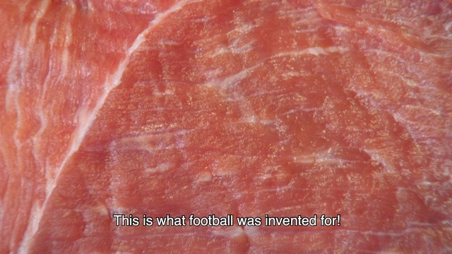 Video Reference N2: Red, Prosciutto, Animal fat, Flesh, Peach, Food, Ham, Salt-cured meat, Back bacon, Dish