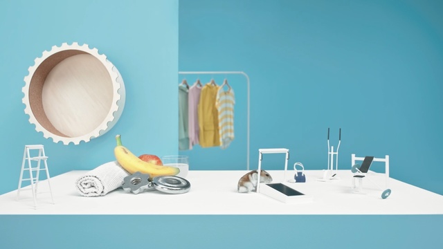 Video Reference N1: Product, Turquoise, Yellow, Room, Design, Table, Illustration, Furniture, Interior design, Graphic design