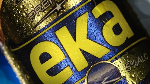 Video Reference N3: Blue, Beverage can, Yellow, Drink, Close-up, Tin can, Font, Electric blue, Beer, Logo