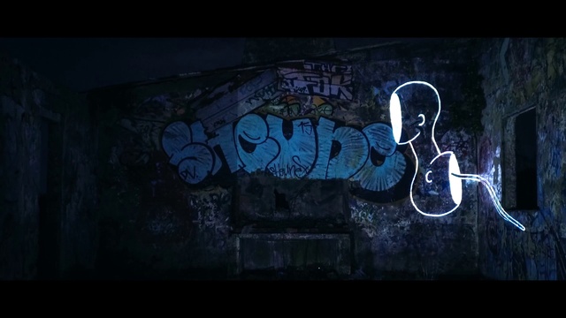 Video Reference N9: Azure, Art, Wall, Font, Tints and shades, Electric blue, Graffiti, Space, Darkness, Paint