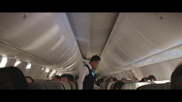 Video Reference N4: Aerospace engineering, Airline, Aircraft cabin, Air travel, Ceiling, Passenger, Person