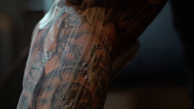 Video Reference N3: Arm, Tattoo, Wood, Flesh, Human body, Muscle, Hand, Neck, Elbow, Back