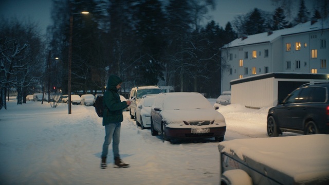 Video Reference N1: Snow, Winter, Vehicle, Car, Freezing, Mode of transport, Winter storm, Automotive design, Blizzard, Tree, Person