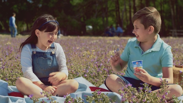 Video Reference N3: child, plant, girl, flower, sitting, picnic, grass, recreation, fun, play, Person