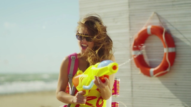 Video Reference N2: yellow, sunglasses, fun, summer, vacation, girl, swimwear, eyewear, vision care, Person